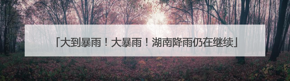 大到暴雨！大暴雨！湖南降雨仍在继续